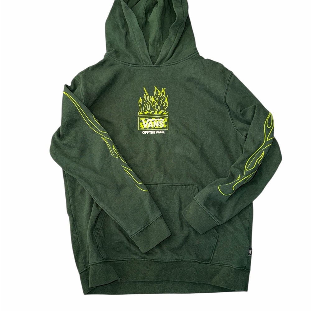 Vans Dark Green Hoodie with Yellow Flame Accents